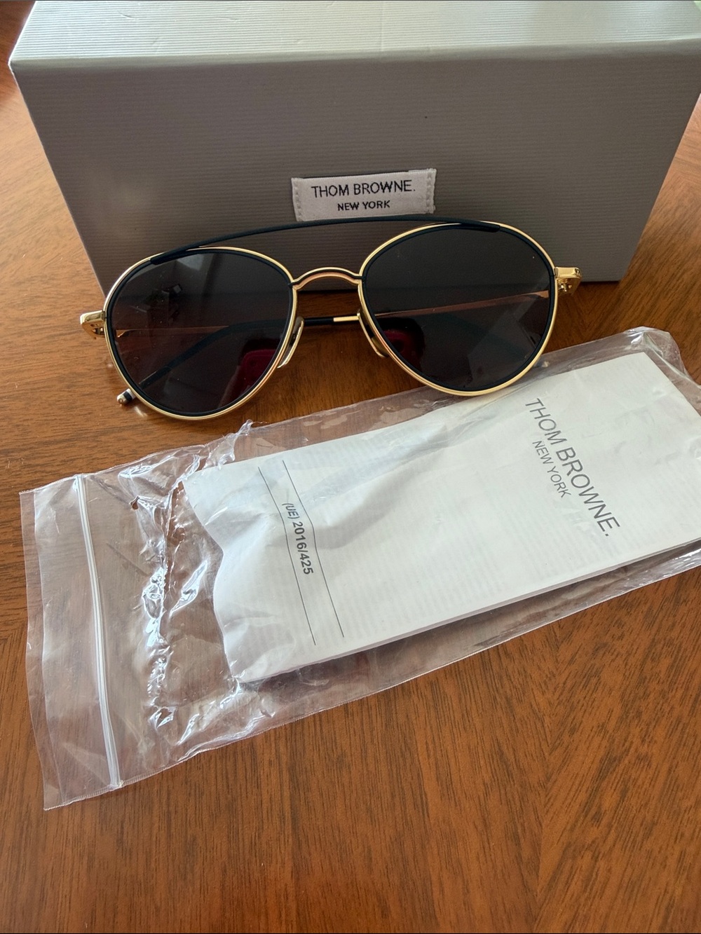 Thom Browne Gold Frame Brown Lens Pilot Sunglasses